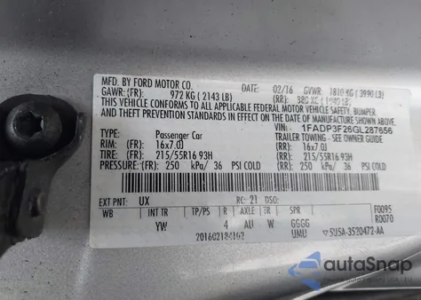 2016 Ford Focus Se из США, поврежденный, VIN 1FADP3F26GL287656